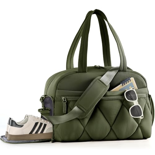 Women's Duffle Gym Bag, Carry-On Shoe Compartment for Weekender Overnight - color: Green, size: Large