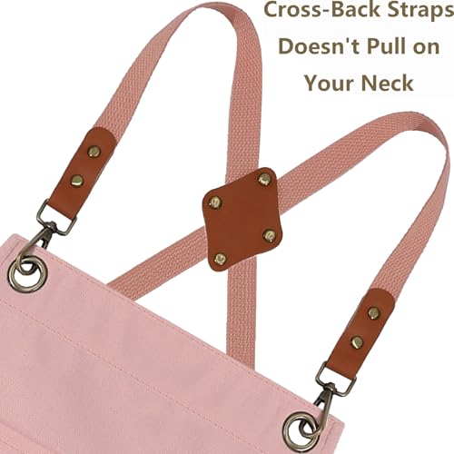 AFUN Chef Aprons for Women Men with Oversized Pockets, 12-Ounce Cotton Canvas Cross Back Water Repellent Apron (Light Pink) - color: Light Pink
