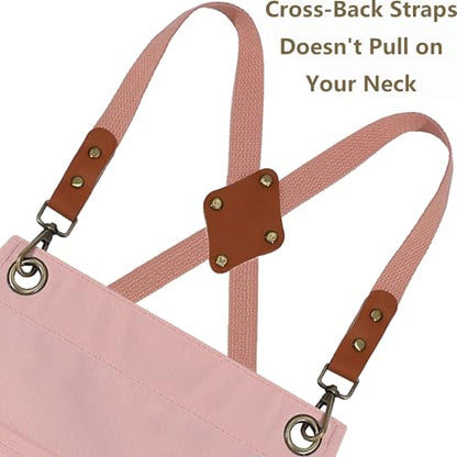 AFUN Chef Aprons for Women Men with Oversized Pockets, 12-Ounce Cotton Canvas Cross Back Water Repellent Apron (Light Pink) - color: Light Pink
