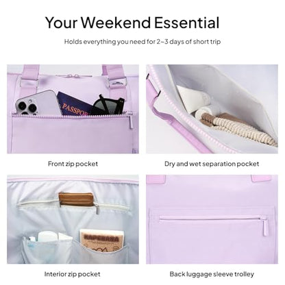 Travel Duffle Bag for Women, 40L Weekender Bags Airline Approved Carry On with Shoe Compartment & Waterproof Wet Pocket, Durable Nylon Weekender Overnight Bag for Travel, Gym, Business Trip, Purple - color: Purple