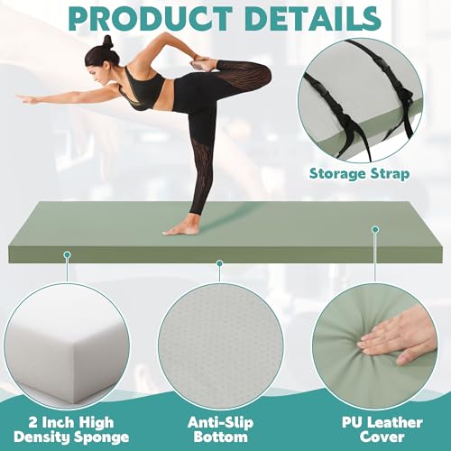 MABOZOO 2 Inch Thick Yoga Mat, 72''x24'x2" Foldable Extra Thick Exercise Mat Gymnastics Mat with PU Leather, Padded Yoga Mat Fitness Mat for Yoga, Pilates, Stretching - color: Green