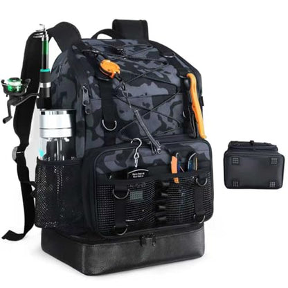 Fishing Backpack with Rod Holder, Heavy Duty Fishing Bag with Waterproof Bottom, Tackle Backpack Gifts for Man Woman-Black Camo - color: Black Camo