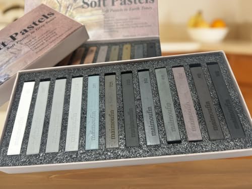 12-Pack Grey Tone Square Soft Pastels&10Sheets 5 Color Sanded Pastel Paper (15.4" x 10.7")