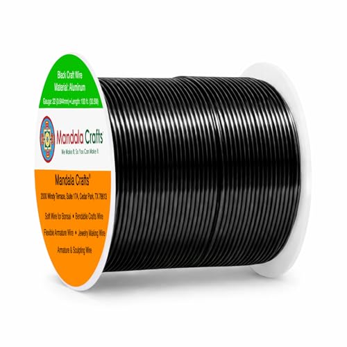 Mandala Crafts 22 Gauge Black Anodized Aluminum Craft Wire, 100 FT | Colored, Flexible, Bendable, for Bonsai, Armature, Sculpting, Wire Wrapping, Jewelry Making, Weather & Tarnish Resistant - color: Black, size: 22 Gauge