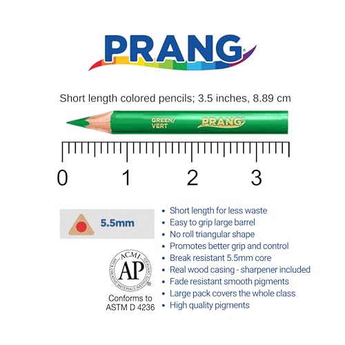 Prang Easy to Hold, Short Triangular Colored Pencils with Sharpener | 12 Colors, 12 Count (1 Pack), 5.5 mm Core - size: 12 Count (Pack of 1)