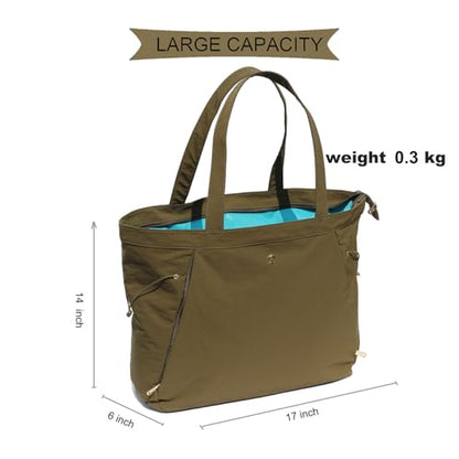 ESVAN Yoga Tote Bag for Women Shoulder Bags Drawstring for Office Workout Travel Carryall Pilates Gym and Beach - color: Nylon Dark Green