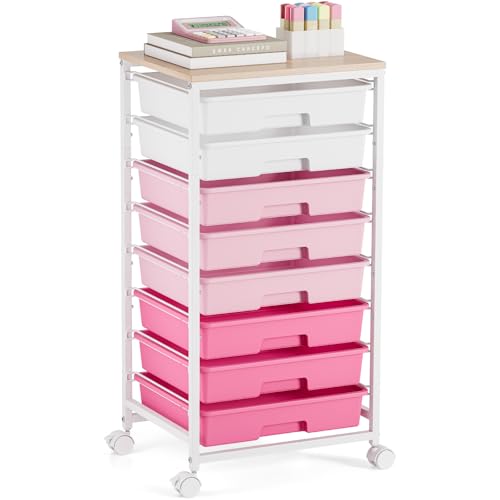 TOOLF Rolling Storage Cart with 8 Drawers,Rose Pink - color: Rose Pink