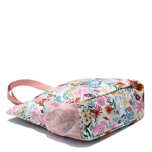 ESVAN Original Floral Water Resistant Large Tote Bag Shoulder Bag for Gym Beach Travel Daily Bags Upgraded - color: A Pink