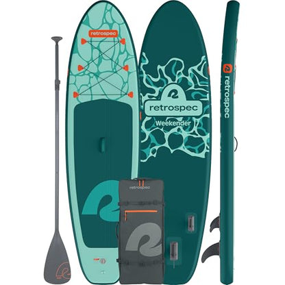 Retrospec Weekender Inflatable Stand Up Paddle Board Includes Paddle, Pump, and Accessories 10’6” Lightweight iSUP, Puncture Resistant Inflatable Paddle Board for Adults - color: Seafoam Ripple