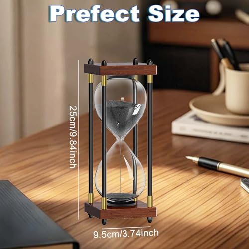 60분 모래시계: 대형 25.4cm(10인치) 나무 모래 타이머 시계, Reloj De Arena 1 Hora, 앤티크 모래 시계 60분, 홈 오피스 책상 장식용 1시간 모래시계 (블랙 샌드) - color: 빈티지 프레임, 블랙 샌드, size: 60 minute