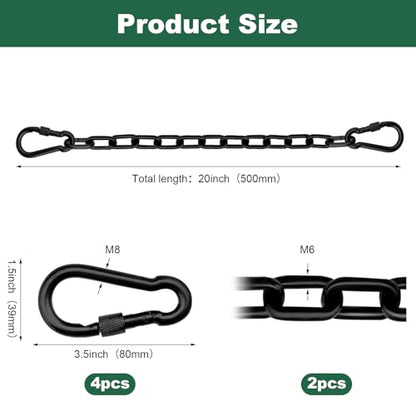 20 Inch Heavy Duty Swing Chain Kit with Automatic Locking Buckles, Galvanized Steel Hanging Chain, 660 LBS Load Capacity for Hammock, Swing Set, Aerial Yoga