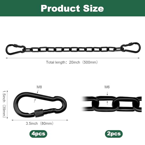 20 Inch Heavy Duty Swing Chain Kit with Automatic Locking Buckles, Galvanized Steel Hanging Chain, 660 LBS Load Capacity for Hammock, Swing Set, Aerial Yoga