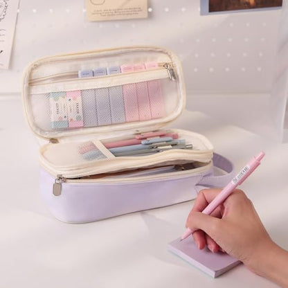SKYDUE Cute School Supplies Kit, 38 PCS Aesthetic Stationery Set with Large Pencil Case, Pens, Mechanical Pencils, Highlighters & Sticky Notes for School, College Purple - color: Purple