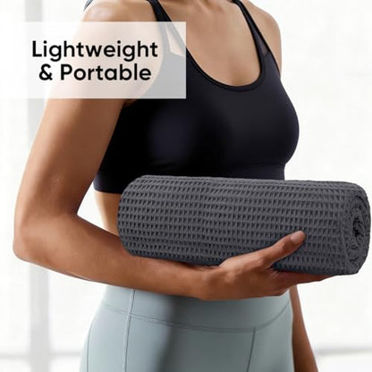 HOMEXCEL 2PK Yoga Mat Towels for Hot Workout, Ultra-Absorbent, 26.5" x 72" - color: Grey