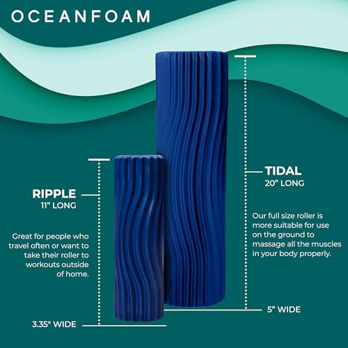 Oceanfoam Tidal Roller - Royal Blue - Muscle Massage Foam Roller for Back Pain & Stretching - Firm and Ergonomic Wide Wave Textured - Yoga, Athletics, & Wellness - Full Size, 20" x 5" - color: Royal Blue