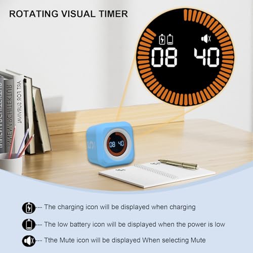 Rotating Cube Visual Countdown Timer 5, 25, 10 50 Minutes Preset - color: Black