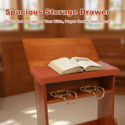 Fanwer Folding Prayer Kneeler Bench, Adjustable Wooden with Bookshelf | Compact kneeling altar for church chapel, home devotion & meditation, portable prayer stool
