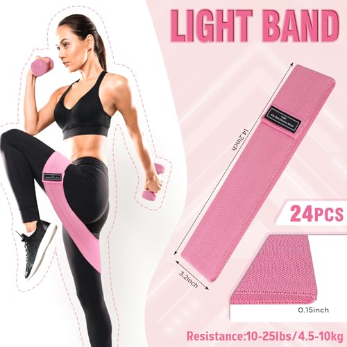 24 Pcs Fabric Resistance Bands for Working Out Strength Exercise Bands for Women Men Resistance Loop for Legs and Butt, Yoga, Pilates, Rehab, Fitness and Home - color: Light Pink, style: Light Resistance