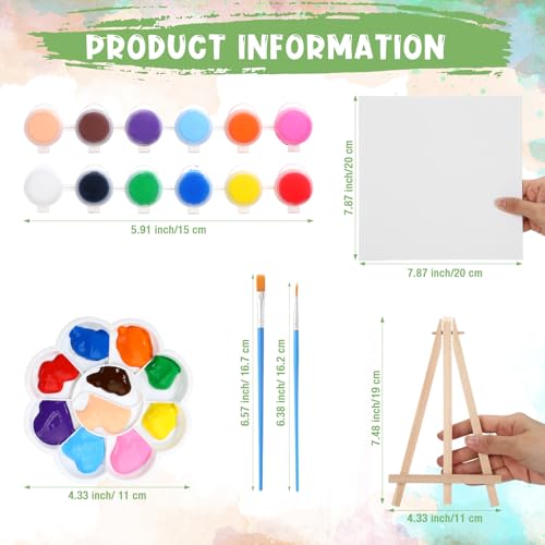 Qilery 12 Set Canvas Painting Kit, Mini Canvas with Wooden Easels Acrylic Paints Strips, Brushes, Palette, Art Set for Acrylic Oil Watercolor Adults Birthday Party Favors(8 x 8 Inch) - size: 8 x 8 Inch