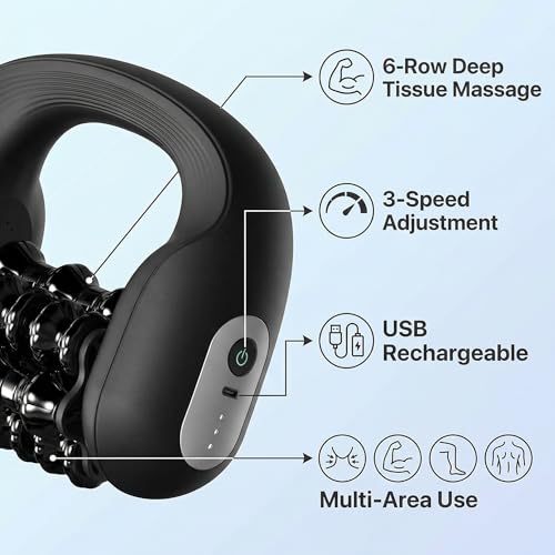 Electric Muscle Roller for Post-Workout Recovery, Deep Rolling Massager | For Legs, Calves, Back & Neck, Handheld Powered Rolling Tool, Rechargeable, 3 Speed Fitness Recovery