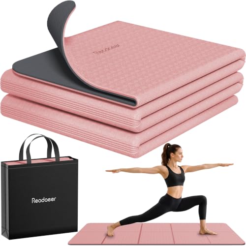 Readaeer Double Color Yoga Mat - 72"x24"x0.24" (6mm),Non-Slip TPE Exercise Mat - color: Pink