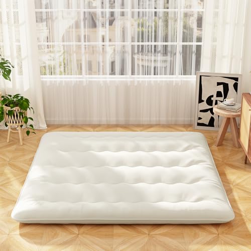 Giantex Japanese Floor Mattress, 4 Inch Futon Mattress with Washable Cover & Storage Bag, Foldable Roll up Mattress Tatami Mat, Portable Sleeping Pad for Camping, Dormitory, Beige, King - color: Beige, size: King