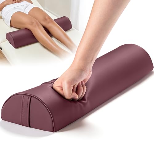 Half Moon Bolster Pillow for Leg, 21 x 6 x 3 in Knee Support Pillow Pad | PU Leather Semi Roll Massage Bolster w/Strap Handle, Water & Oil Proof D Shaped Cushion for Yoga Therapy Spa Physical Relief - color: Medium Purple- 21x6x3 in - Pu Leather