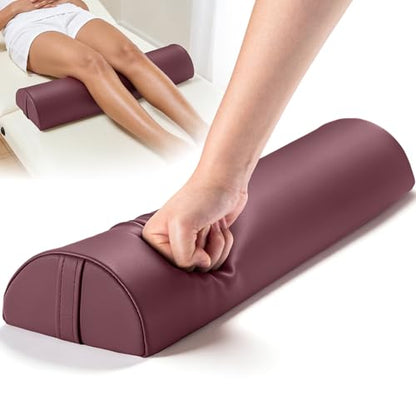 Half Moon Bolster Pillow for Leg, 21 x 6 x 3 in Knee Support Pillow Pad | PU Leather Semi Roll Massage Bolster w/Strap Handle, Water & Oil Proof D Shaped Cushion for Yoga Therapy Spa Physical Relief - color: Medium Purple- 21x6x3 in - Pu Leather