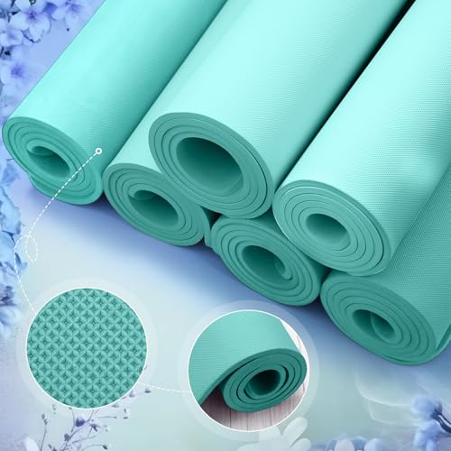 Timgle 6 Pcs 10mm Thick Yoga Mat Bulk 68 x 24 Inches Anti-slip Tear-resistant Exercise Mat Adult Gym Mats for Fitness, Stretching, Workout and Studio, Outdoor Yoga, Pilates - color: Blue-green