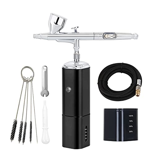 Casubaris cordless Portable Airbrush kit with Compressor,Rechargeable and replaceable auto Stop Dual Action air Brush Pen,Match Different Airbrush Guns for Barbers Model Painting Nail Art Craft Makeup - color: Black