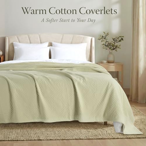 Threadmill Cotton Twin Coverlet Blanket, Jacquard, Sage, Long Staple Cotton - color: Aster Sage Green, size: Twin / Twin-XL