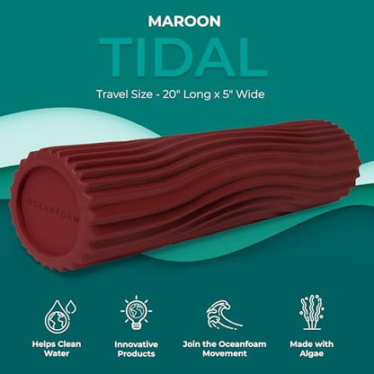 Oceanfoam Tidal Roller - Maroon - Muscle Massage Foam Roller for Back Pain & Stretching - Firm and Ergonomic Wide Wave Textured - Yoga, Athletics, & Wellness - Full Size, 20" x 5" - color: Maroon