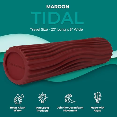 Oceanfoam Tidal Roller - Maroon - Muscle Massage Foam Roller for Back Pain & Stretching - Firm and Ergonomic Wide Wave Textured - Yoga, Athletics, & Wellness - Full Size, 20" x 5" - color: Maroon