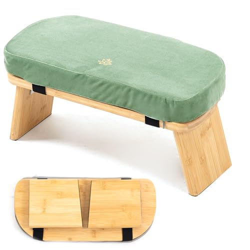 Bamboo Meditation Bench, Foldable Prayer Stool (Green) | Meditation Kneeling Bench, Seiza Prayer Bench, Prayer Bench with Meditation Cushion, Kneeling Prayer Stool for Home - color: Green