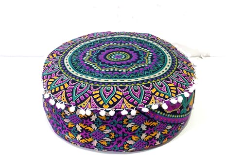 INDIAN CRAFT CASTLE ICC Floor Pillows & Cushion Covers Decorative Hippie Mandala Pouf Pillow Covers Seating Meditation Cushion Cover Large Boho Ottoman Case Pillowcase Couch New Pink, 16" Round - color: New Pink, size: 16"D x 16"W x 5"H