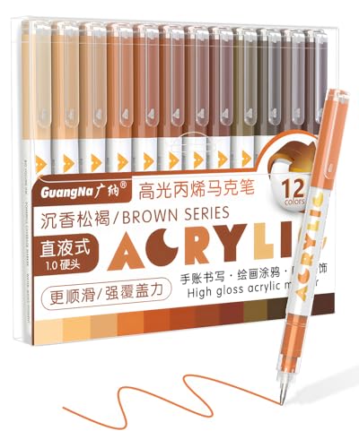 Guangna Brown Acrylic Gel Pens 12 Color, Colored Pens for Journaling, Coloring Books, Calligraphy, Note Taking & DIY Crafts, RollerBall Pen Tip - color: Brown