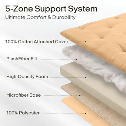 ZonLi Japanese Floor Mattress, 100% Cotton Cover Foldable Futon Mattress - color: Burro, size: Twin(75"L x 39"W x 2.5"Th)