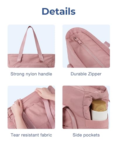 BAGSMART Tote Bag for Women, Lightweight Tote Bag with Yoga Mat Strap, Quilted Shoulder Bag Handbag for Daily, Work, Gym - color: Dark Pink