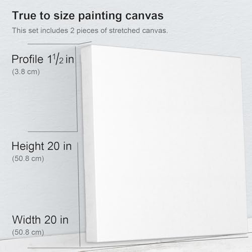 PHOENIX 20x20 Inch 2 Pack Gallery Canvas - 1.5 in Thick Large Square Canvases for Painting - Deep Edge 100% Cotton 11 Oz. Gesso Primed White Blank Professional Canvas Oil & Acrylic Paints - size: 20"x20", style: Gallery