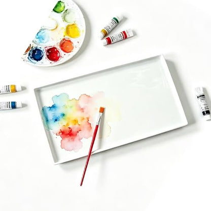 12 inch Ceramic Rectangle Paint Mixing Tray,Artist Porcelain Paint Palette for Watercolor Gouache Painting,Cleans-up Easily Butcher Tray