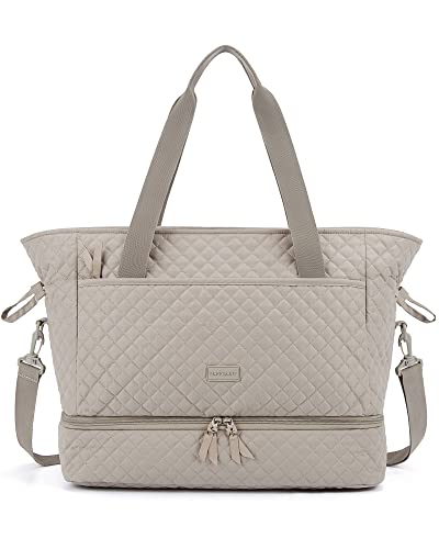 BAGSMART Weekender Overnight Bag, Travel Duffle Bag for Women, Quilted Cotton Gym Bag with Shoe Compartment