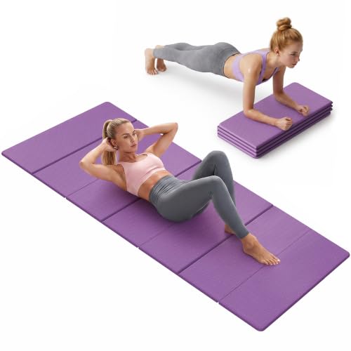 Stepwaver Foldable Fitness Yoga Mat, 0.4” (10 mm) Extra Thick -75” x 26” - color: Purple