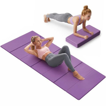Stepwaver Foldable Fitness Yoga Mat, 0.4” (10 mm) Extra Thick -75” x 26” - color: Purple
