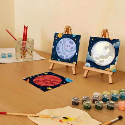 Anseal 12 Packs Pre Drawn Canvas to Paint, 4" X 4" Planet Pre-Printed Paint Party, Pre Stretched Canvas Outline Painting Boards for Paint Lovers, Party Favor - style: planet