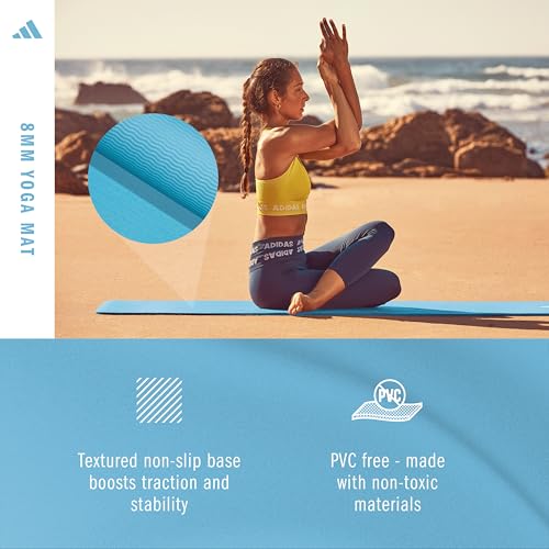 adidas Yoga Mat - Eco Friendly - Non Slip, Durable Textured Surface, 8mm - color: Preloved Blue