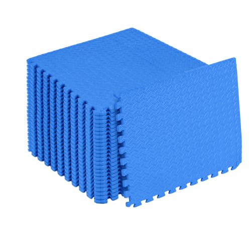 HulkFit Puzzle Exercise Mat, 3/4 Inch EVA Interlocking Foam Gym Flooring for Home Gym, Garage, Apartments, High-Density Shock-Absorbing Floor Tiles for Workout Equipment, MMA, Gymnastics, 24 Tiles - color: Blue