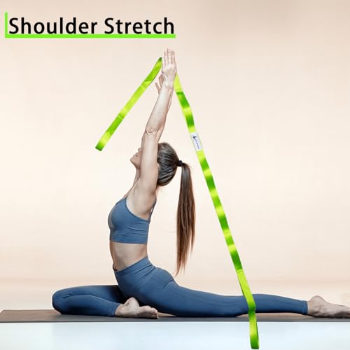 Oak-Sports Stretching Strap Yoga Strap for Physical Therapy with 10 Loops, Yoga Straps for Stretching, Upgraded Non-Elastic Stretch Band for Pilates, Dance and Gymnastics with Workout Guide - color: Light Green
