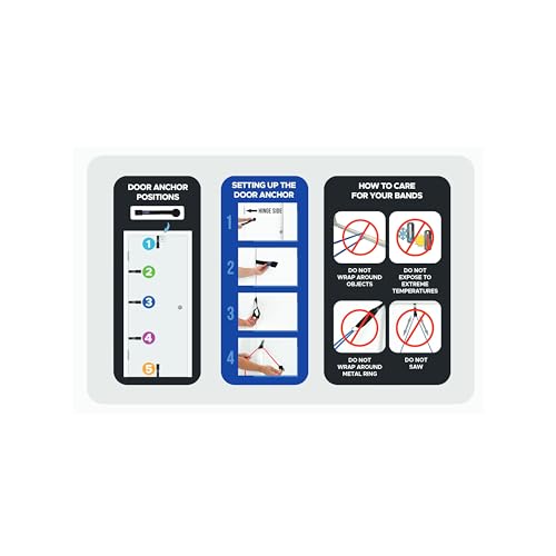 Bodylastics 특허받은 베이직 시리즈 저항 밴드 세트 - 스냅 감소 기술이 적용된 저항 밴드, 손잡이 2개, 발목 스트랩 2개, 도어 앵커 1개 및 휴대용 가방 1개 - color: 운동 가이드 포스터