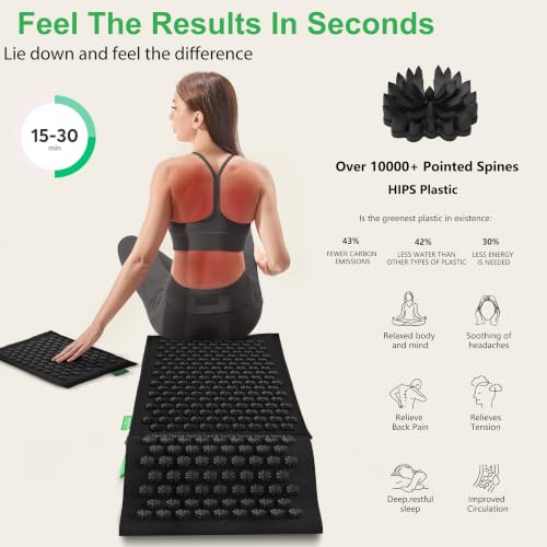 Acupressure Mat and Pillow Set - Full Body Acupuncture Mat | Premium Eco-Friendly Linen and Coconut Fiber Mat. Ideal for Full Body Pain Relief, Stress Reduction & Muscle Relaxation - size: XL-3Piece