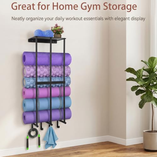 Yoga Mat Holder Wall Mount, Home Gym Storage Rack
